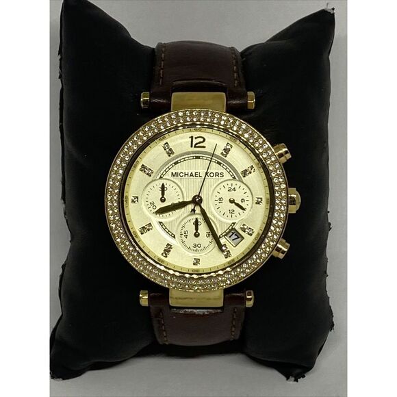 Michael Kors Parker MK2249 Women's Brown Leather Analog Dial Quartz Watch VK715 - Picture 1 of 12